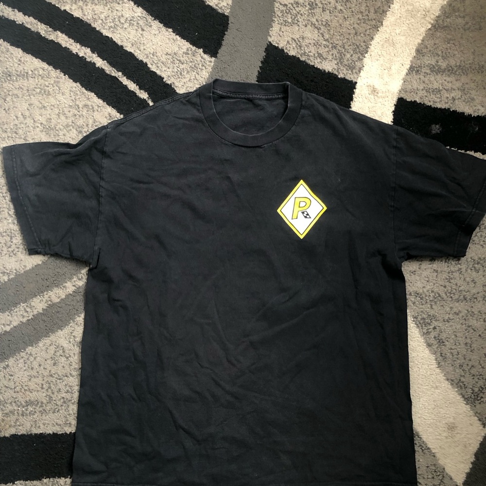 Black Short-Sleeve Graphic Tee with Yellow Logo